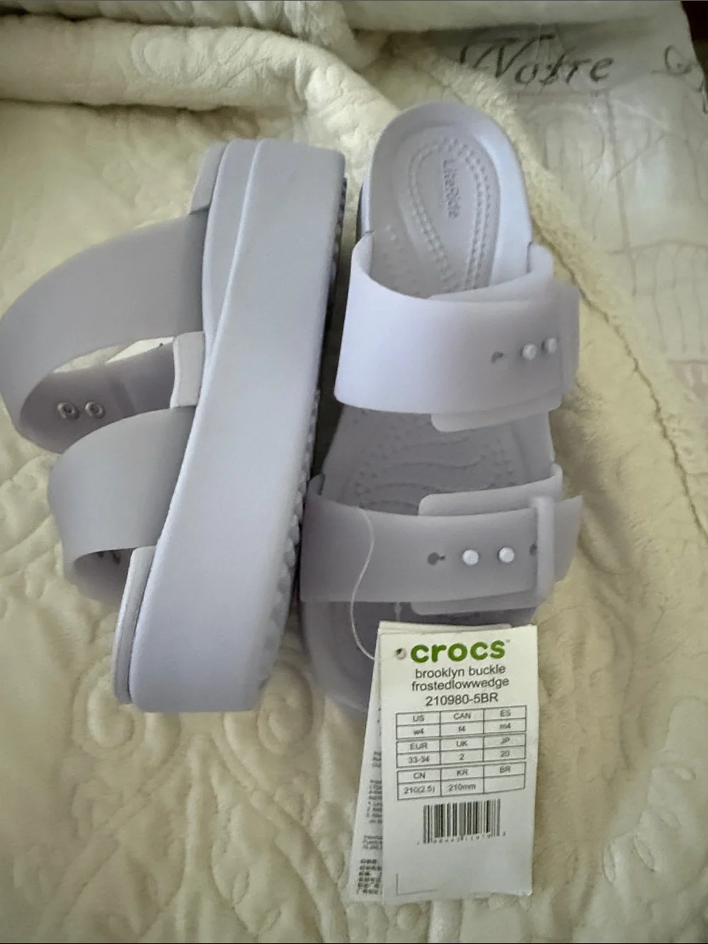 CROCS Kids Brooklyn Buckle Frosted Wedge Sandals - Light Lavender